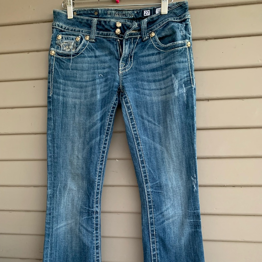 Miss Me Womens Bootcut Jeans Sz 27 Embellished Pocket JP5002-36 Rise 7”.